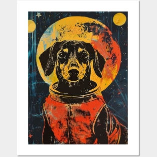 Vintage daschund astronaut portrait Posters and Art